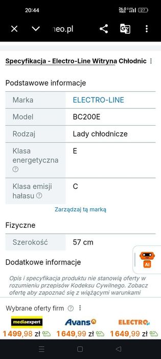 Witryna chlodnicza Electro-line Roczna !
