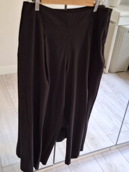 spodnie 7/8 bermudy eleganckie czarne w kant szeroka nogawka
