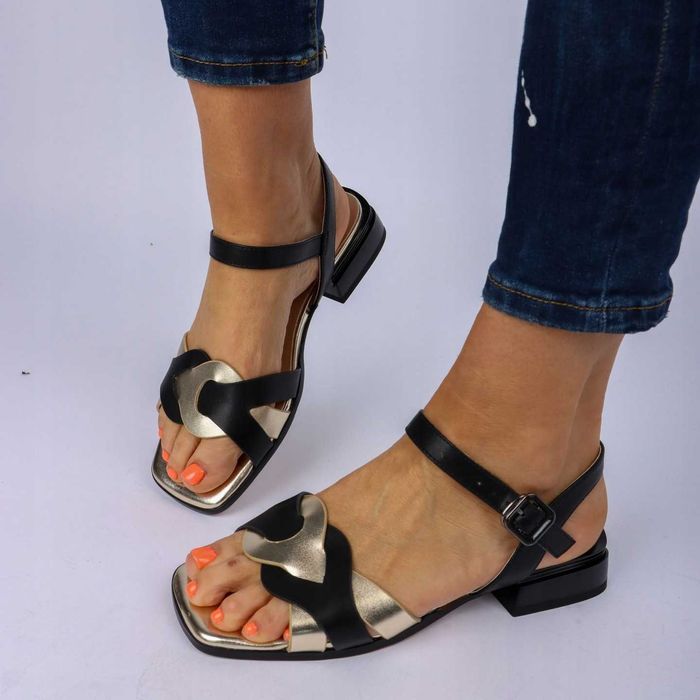 Sandały damskie Artiker skóra, czarno-złote, rozmiary 37,38,39,40,41