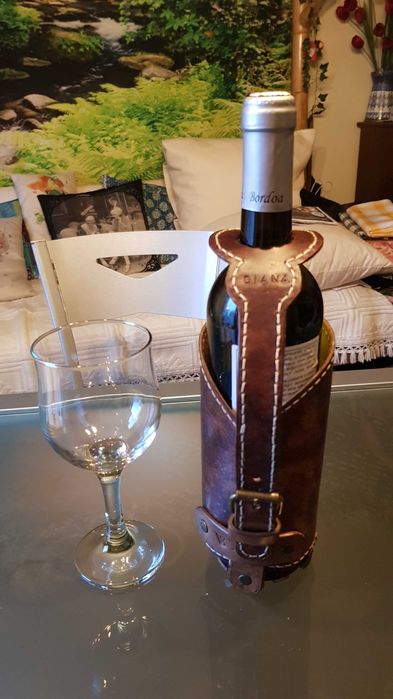 Natal - Porta garrafa Couro Vegetal Personalizado