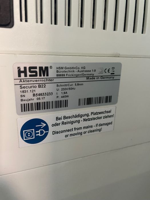 Niszczarka dokumentów HSM SECURIO B22