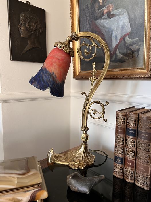 Lampa vintage brąz złocony 1900 secesja Francja XIX wiek antyk unikat