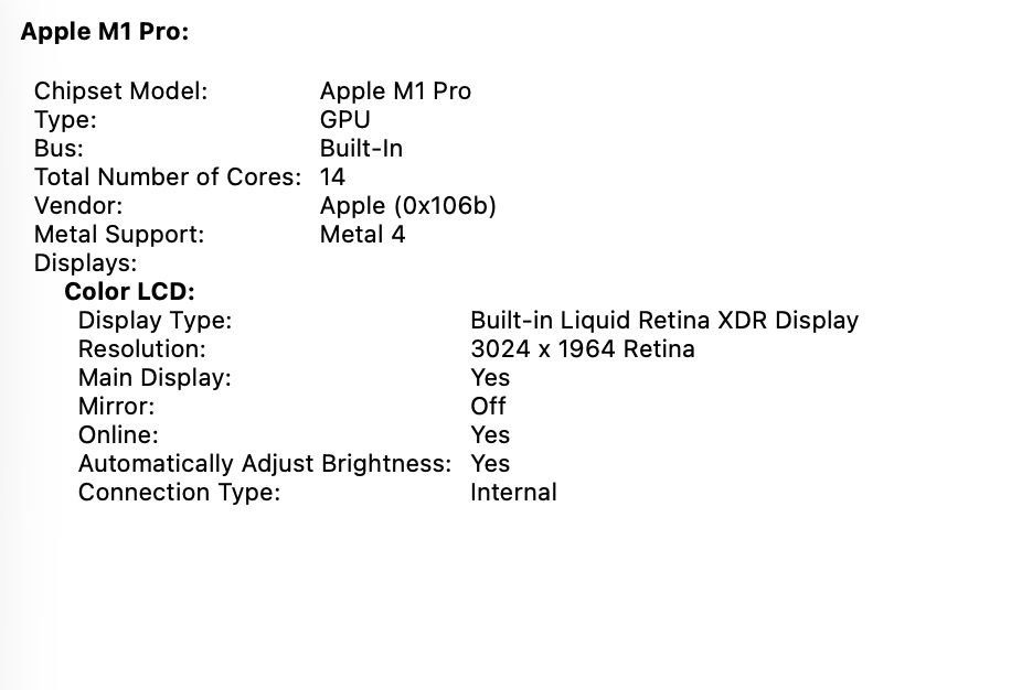 MacBook Pro 14’ 2021 M1 Pro 16Gb RAM 512Gb SSD