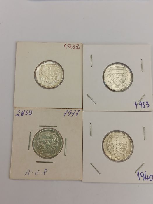 Colecção completa de moedas de 2,50 escudos, prata, caravelas