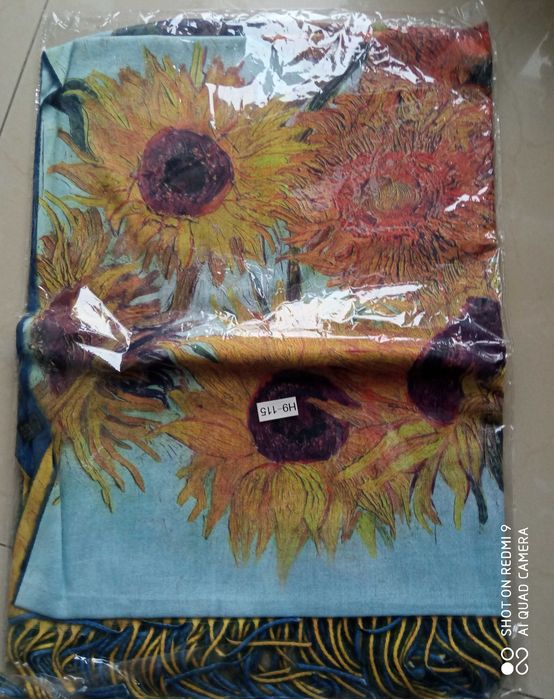 Van Gogh Słoneczniki szal 70 x 200 cm nowy na prezent 50% wełna