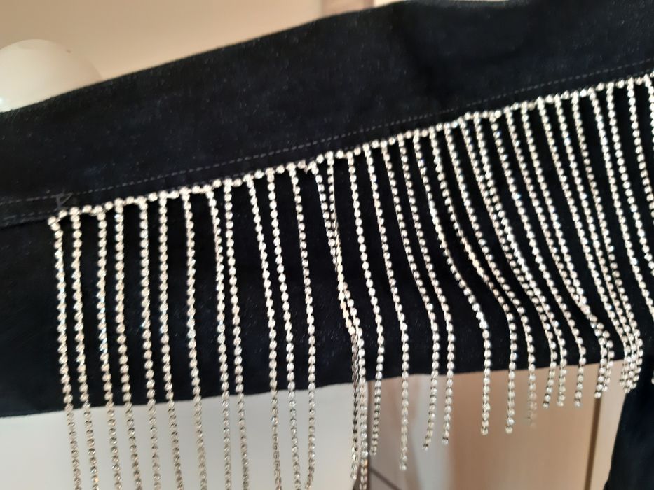 Kurtka Zara xxl frędzle biżuteryjne jeans denim kurteczka Premium kata