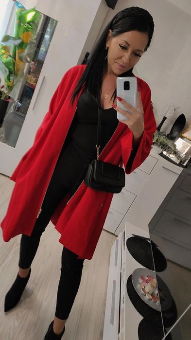 Piękny czerwony płaszcz oversize Jaana Parkkila Marimekko Wełna