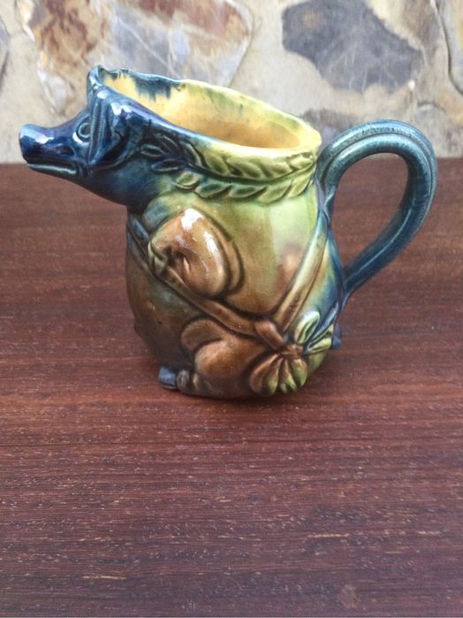 Jarro Zoomórfico Porco Faiança Barcelos Séc XIX 10,5 cm