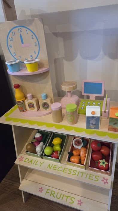 Supermarket dla Dzieci Sklep Zabawkowy Drewniany Stragan Kasa