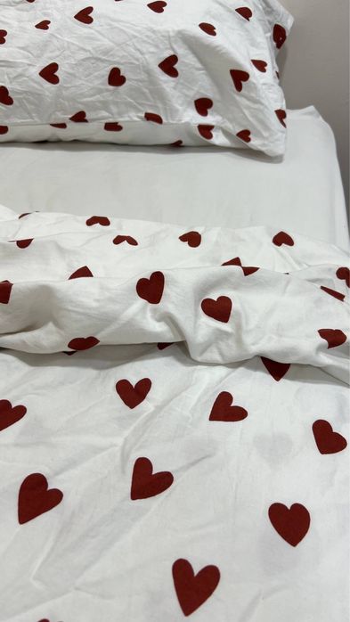 Комплект постільної білизни з сердечками | Односпальний | 90×200
