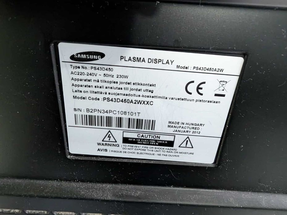 TV Samsung PS43D450A2W - display danificado