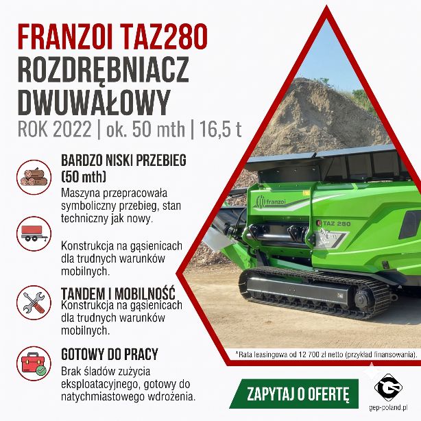 Mobilny rozdrabniacz dwuwałowy | FRANZOI TAZ280 | 2022 | 50 MTH | 16,5 T | Finansowanie! Raty!