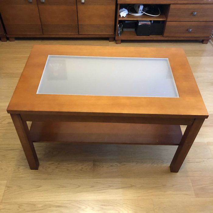 Stolik - ława ze szklaną wstawką w blacie