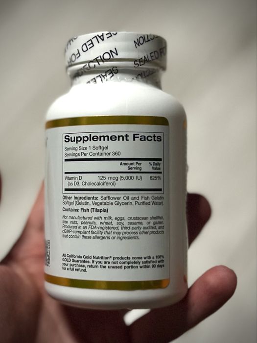 Witamina D3, 125 μg (5000), 360 miękkich kapsułek z żelatyny rybnej