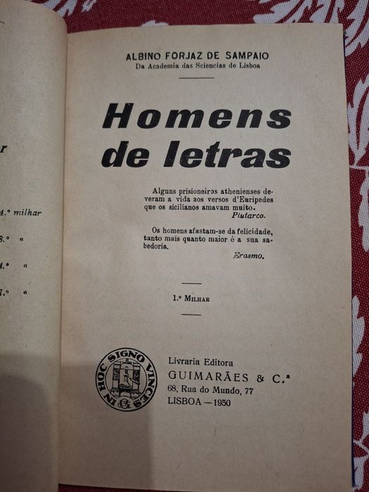 Livro Forjaz Sampaio Homens de letras