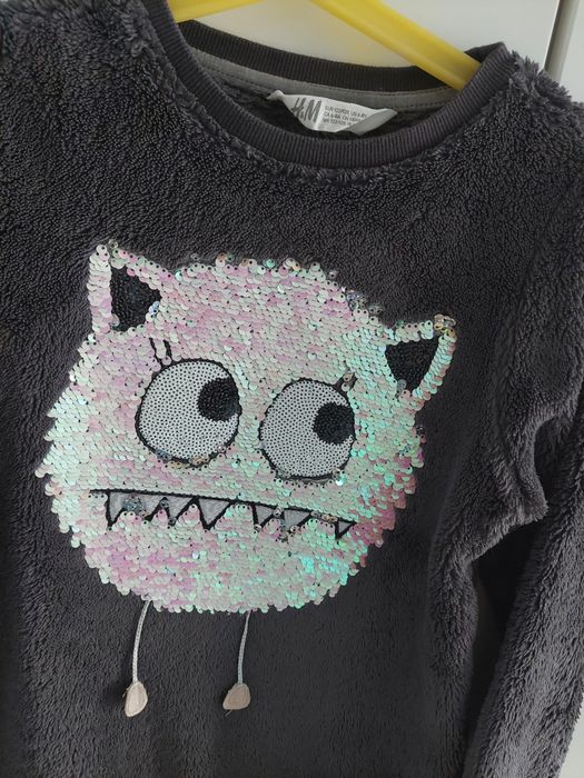 Ciepla bluza brokatowy stworek h&m 122/128