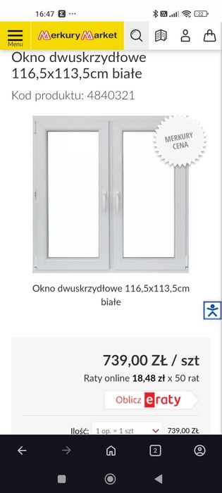 Okno Nowe 116,5x113,5