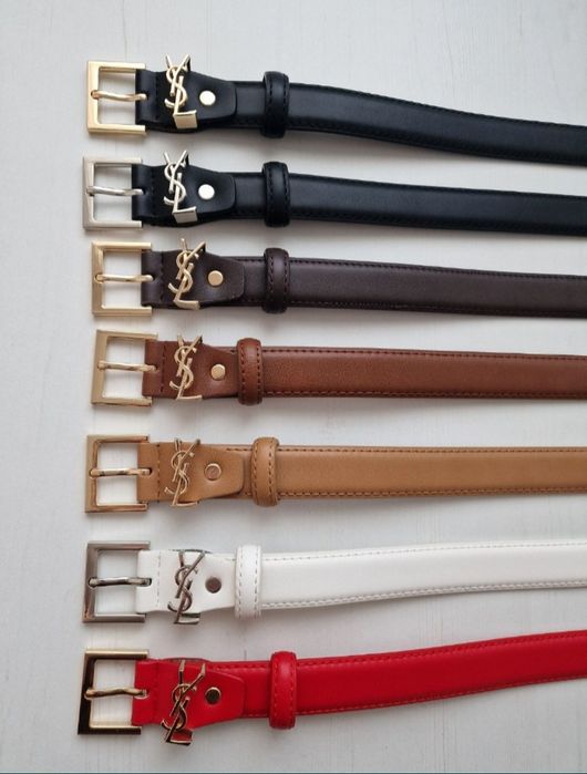 Nowy Pasek Damski YSL Yves Saint Laurent Czarny Brązowy Biały