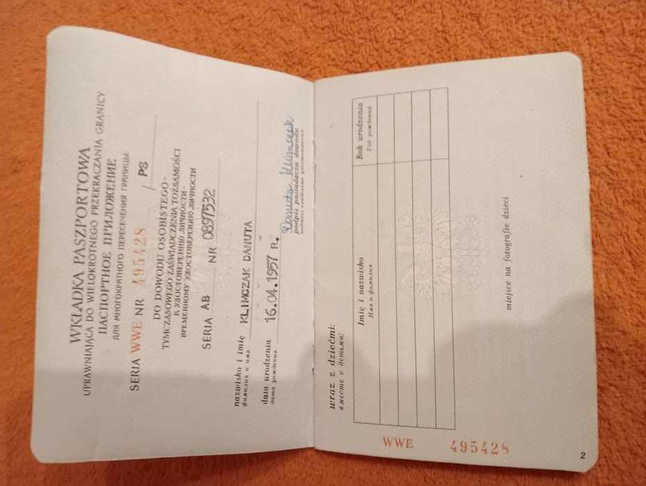 Wkładka paszportowa PRL