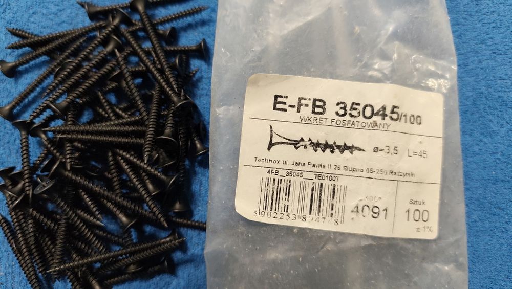 Wkręt fosforowany 65 sztuk, fi=3,5 L=45