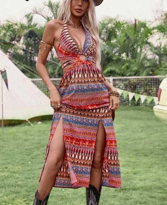 sukienka boho na ramiączkach – rozmiar S rozporek