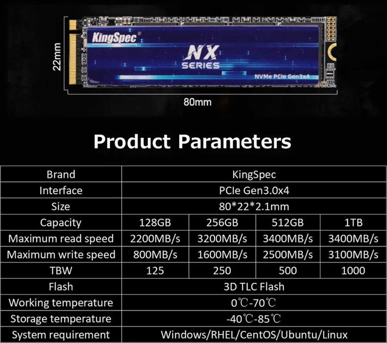 SSD M.2 NVMe KingSpec 512GB 2280 PCIe 3.0