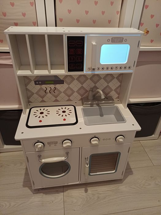 Kuchnia duża drewniana światło dzwięk dla dzieci biała