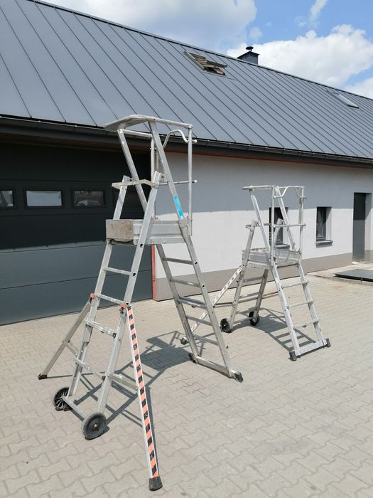 Drabina aluminiowa Zagres, podest roboczy, zasięg roboczy do 3,8m.