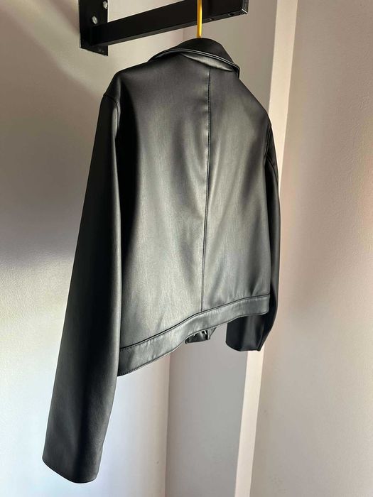 casaco cabedal Zara M blusao biker efeito pele mulher preto