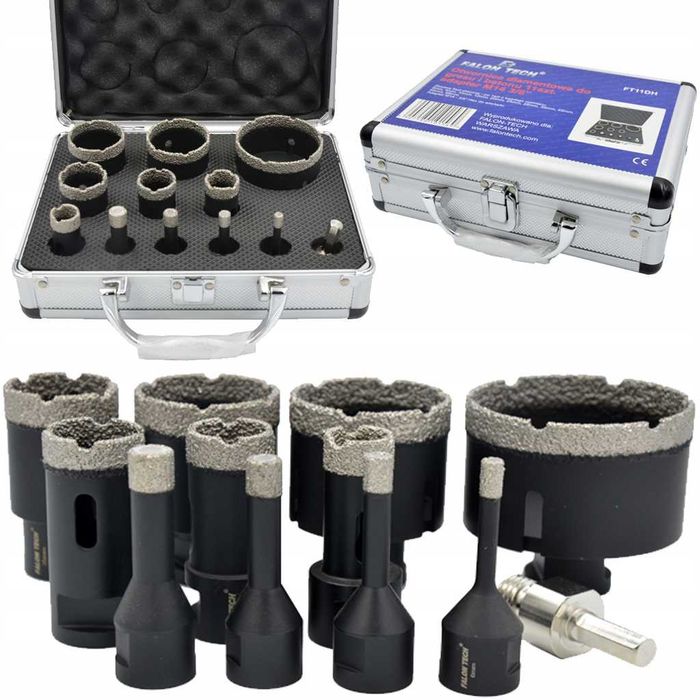 -> Zestaw Otwornice diamentowe do gresu 6,8,10,12,20,25,28,35,45,50,68mm FALON-TECH