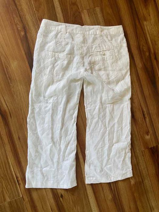 Len linien organic dzwony szwedy biale spodnie proste 7/8 kuloty