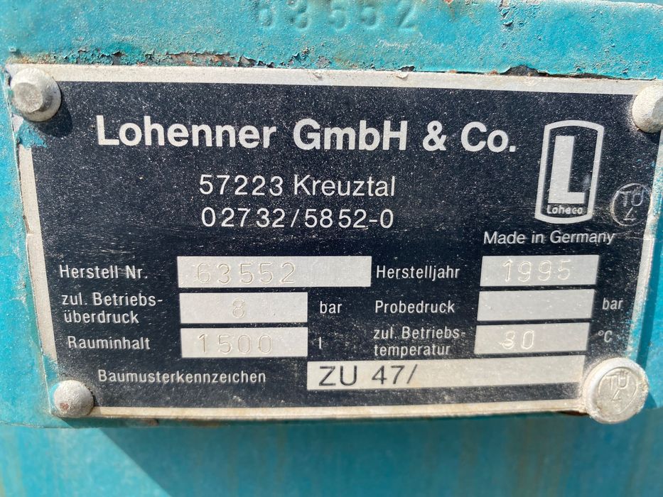 Zbiornik 1500L stalowy stojący ciśnieniowy kompresor 11 bar