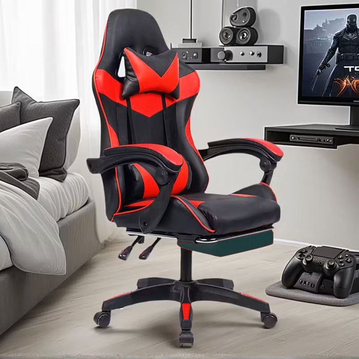 Fotel Gamingowy Biurowy Obrotowy Kubełkowy Krzesło z Podnóżkiem 150 kg