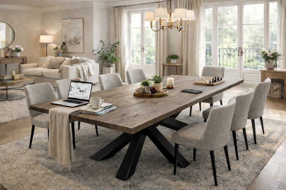 Duży stół do salonu, jadalni, sali konferencyjnej - Dąb Halifax Cynowy