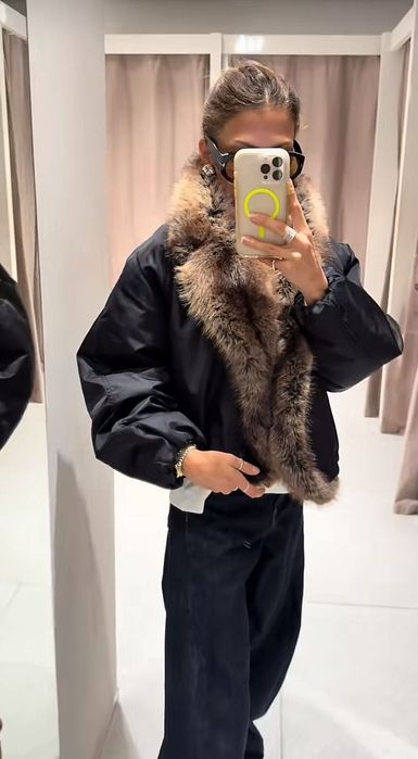 Zara kurtka bomberka z kołnierzem z futra M