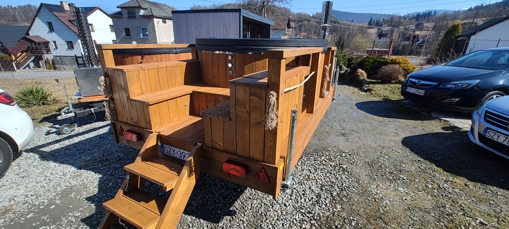 Mobilna balia jacuzzi mobilne na przyczepie ,  Sauna na wynajem