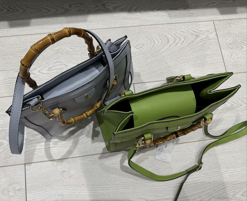 Сумка шкіряна joleen Італія блакитка зелена натуральна шкіра бамбук