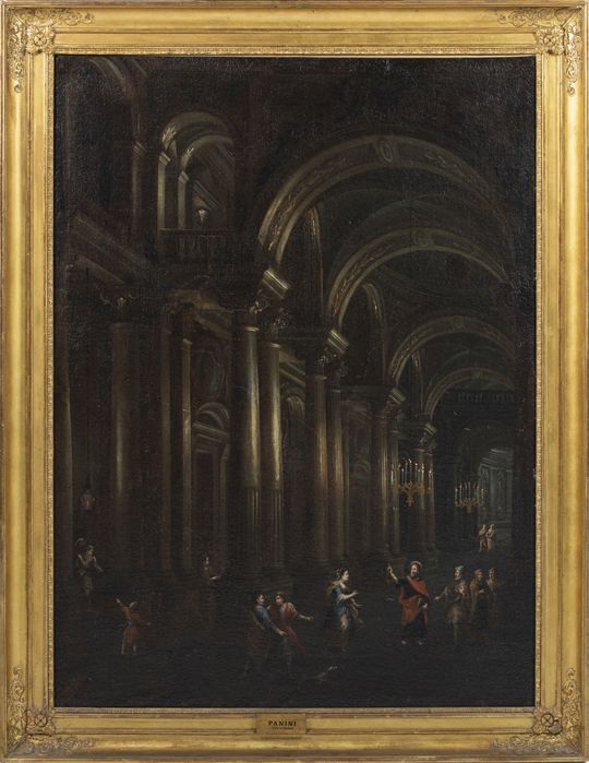 Pintura - Escola italiana "Cristo no templo" - Século XVII (óleo sobre
