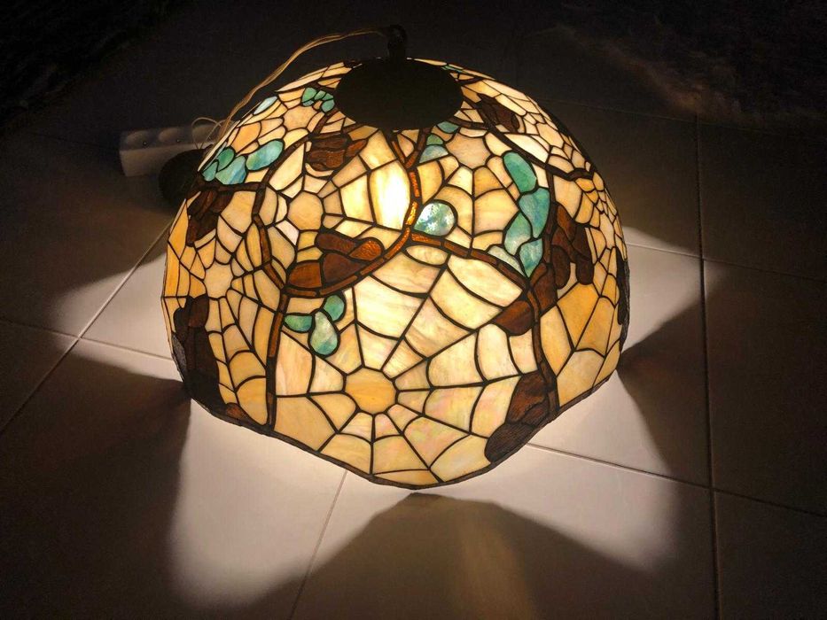 Lampa sygnowana w stylu TIFFANY Spider masa perłowa brąz copper foil