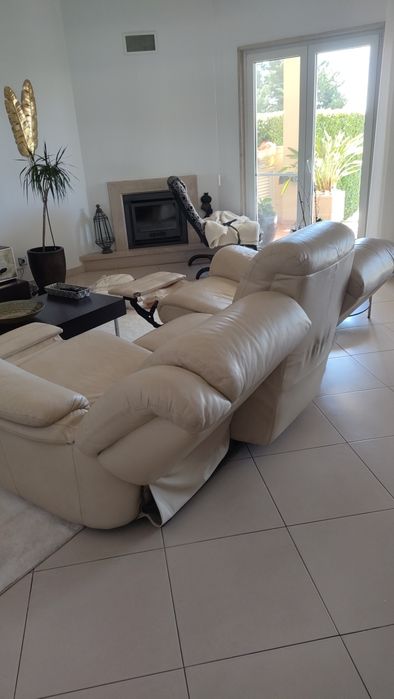 Sofá de 3 lugares com relax em pele genuína chateau d'ax