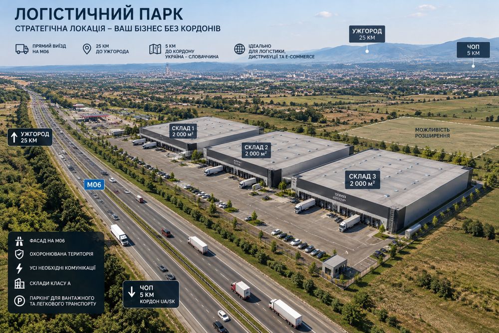 Продажа складів класу А!  Локація, яка працює на ваш бізнес: швидкий доступ до Ужгорода та міжнародного кордону.