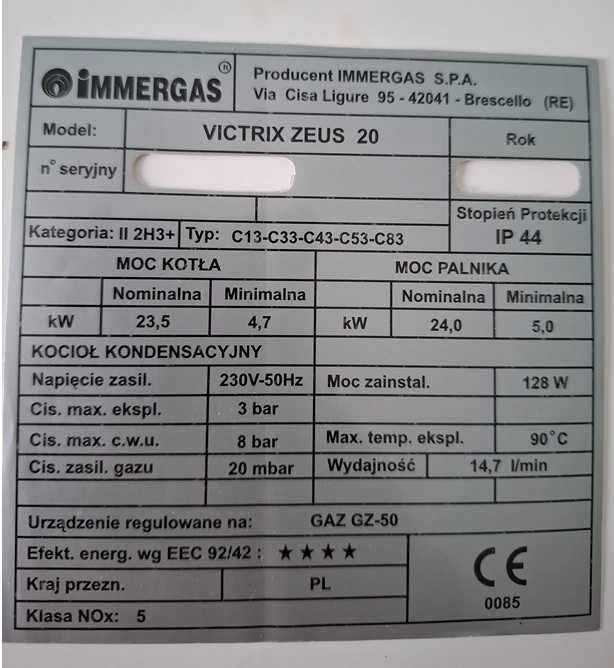 Kocioł gazowy używany Immergas