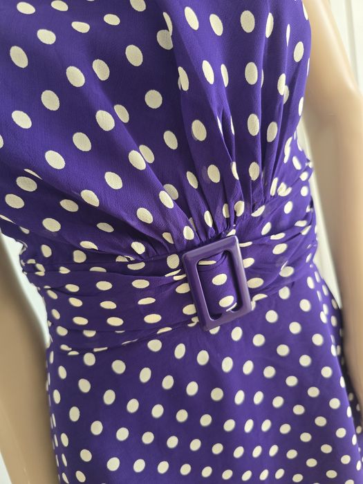 Sukienka midi grochy retro 40 L wiskoza acetat marszczona klamra