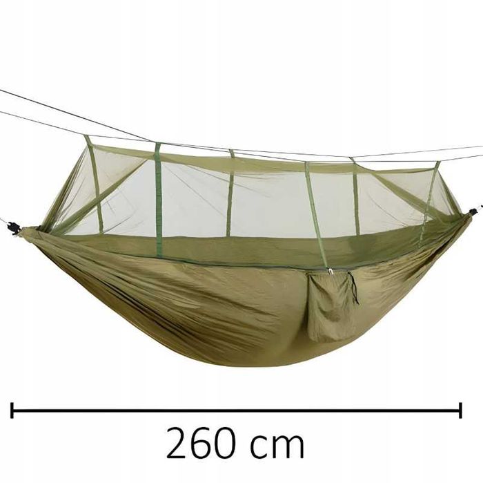 Hamak turystyczny z moskitierą dwuosobowy hamak biwakowy 260x140