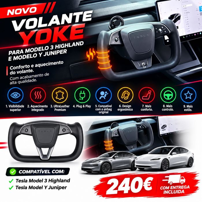 Entrega incluída - VOLANTE YOKE Tesla Model 3 Highland & Model Y Juniper - 2024 - 2026 - ENTREGA incluida