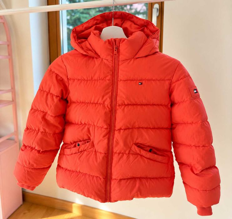 Tommy Hilfiger kurtka puchowa dziewczęca 140 cm – pomarańczowa – BDB