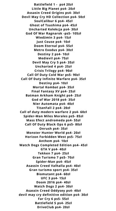 Gry na konsole Ps4/Ps5