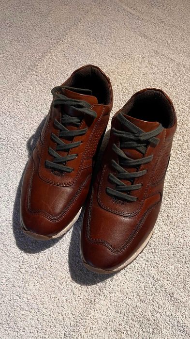 Sapatos Pele Castanhos Derby Sneakers Tamanho 41