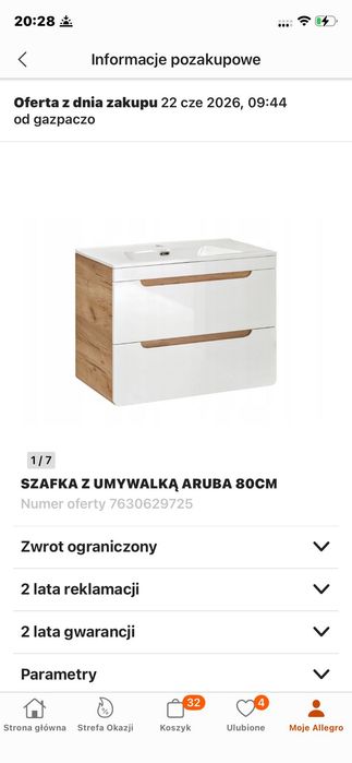 Szafka łazienkowa z umywalką i słupek Aruba