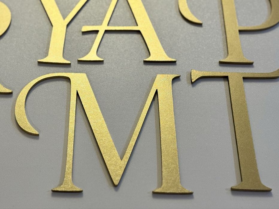 Zlote litery 3D HDF 3mm + taśma dwustronna